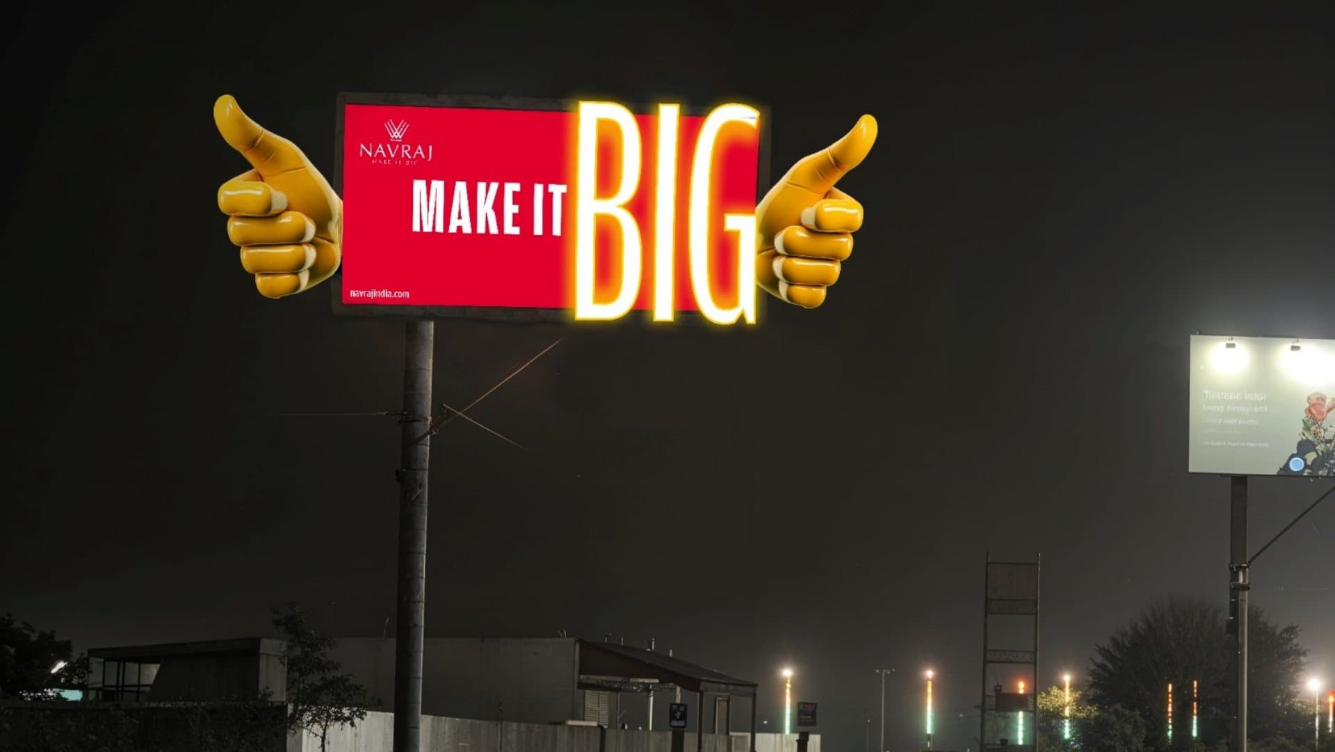 Navraj Make It Big unipole with gold thumbs-up hands