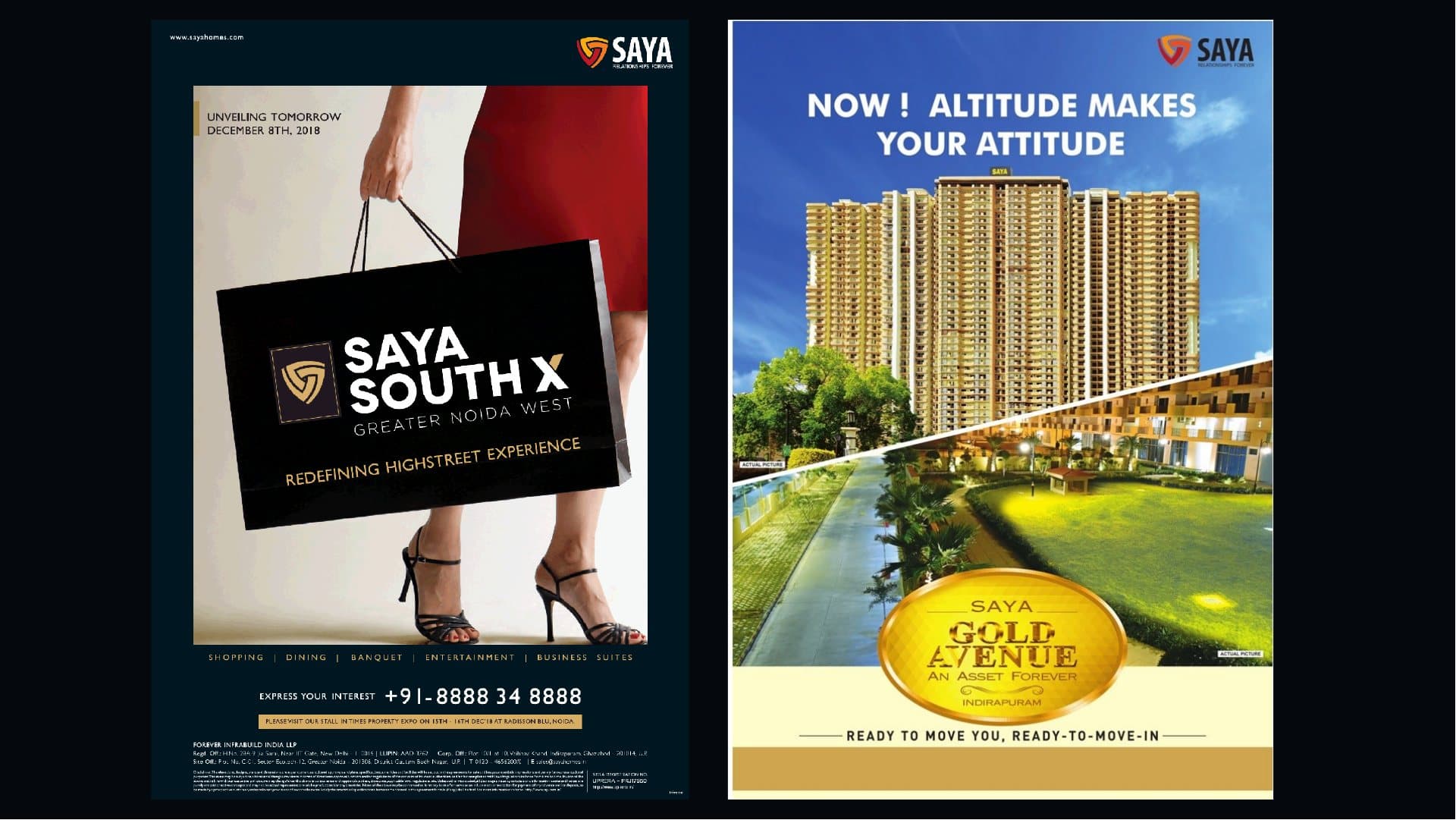 Saya South X and Saya Gold Avenue advertisements